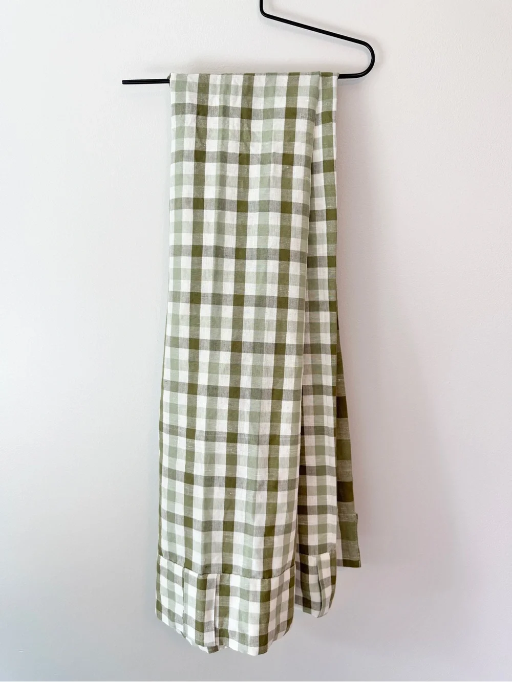 Anthropologie Cotton Linen Gingham Curtain Panel Green 63x50 NEW